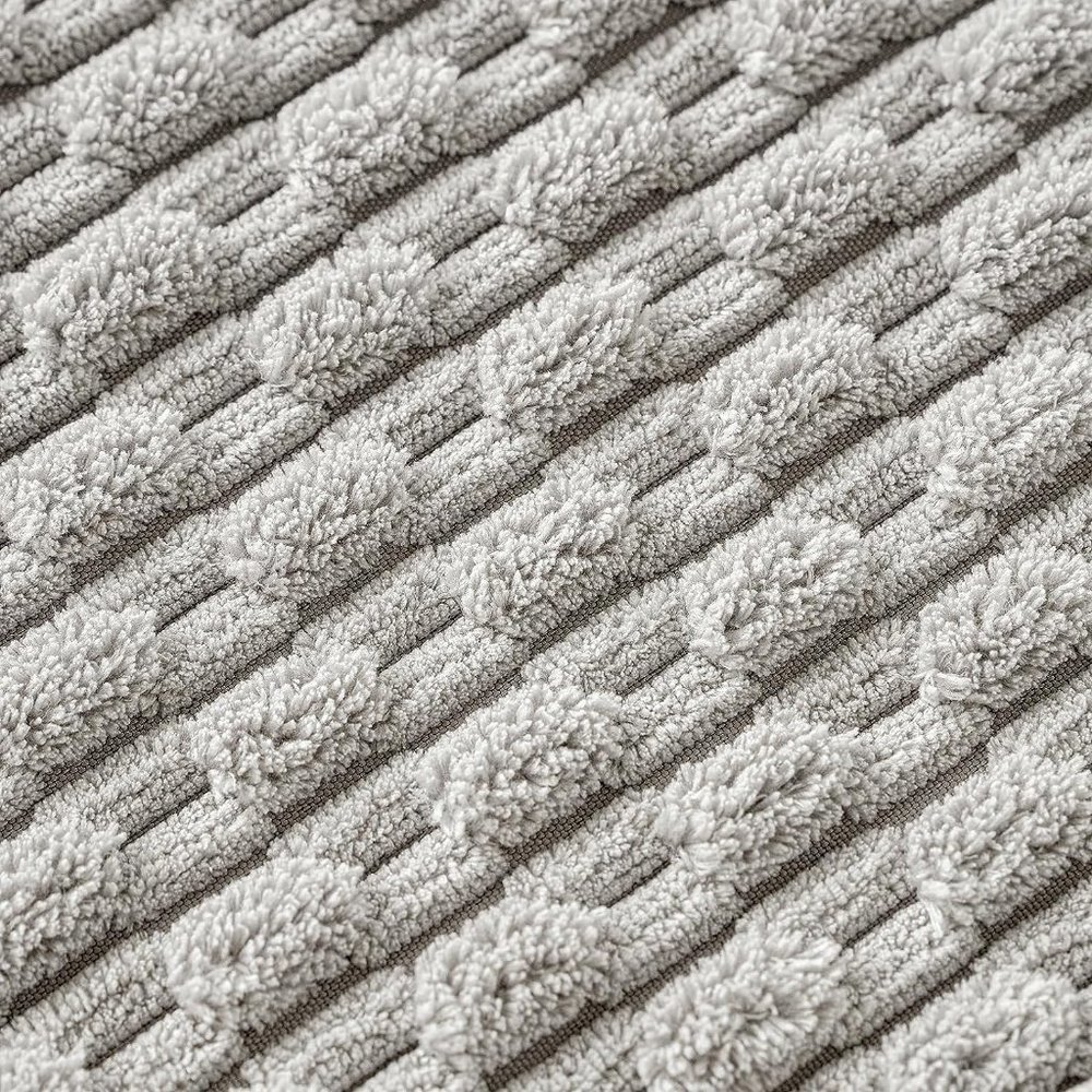 Pompom Grey Stripe Texture Corduroy Farmhouse Cute Luxury Soft Pillow Cover Set - Picture 5 of 7